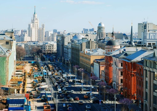 moscow view from lubyanka square traffic jam background hd